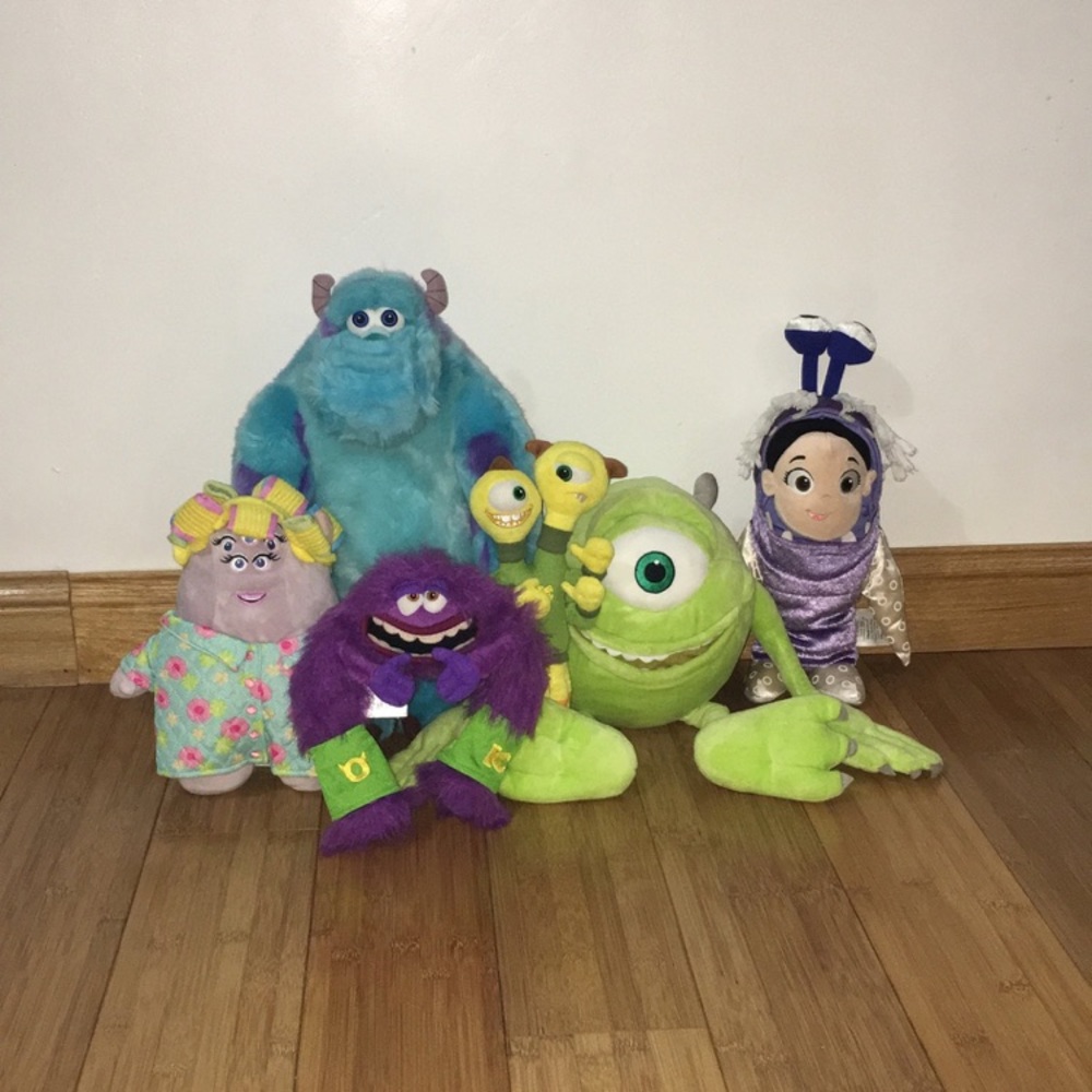 Disney Monsters Inc. Sulley, Mike, Boo, Squiggles, and more Plush Lot Bundle